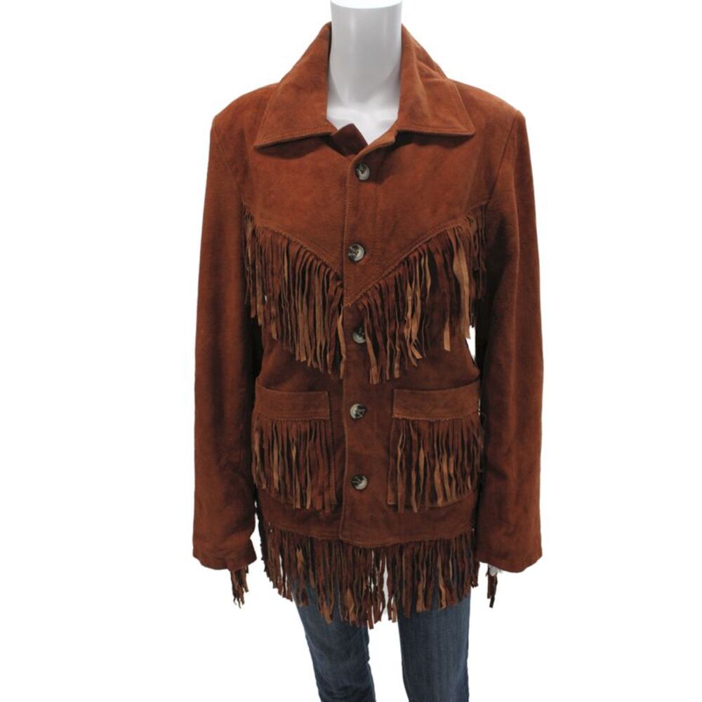 Designer Womens Suede Leather Brown Jacket Size M